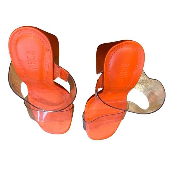 Revolve Schutz Victorie Orange and Clear PVC High Block Sandal - Picture 6 of 11
